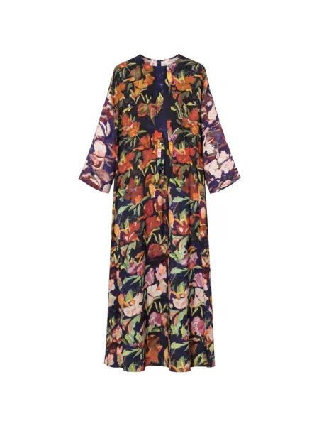 Rochie midi Anntian cu model floral cu imagine cu cordon albastru