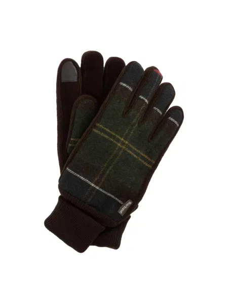 Rękawiczki Barbour skórzane w kratę brązowe
