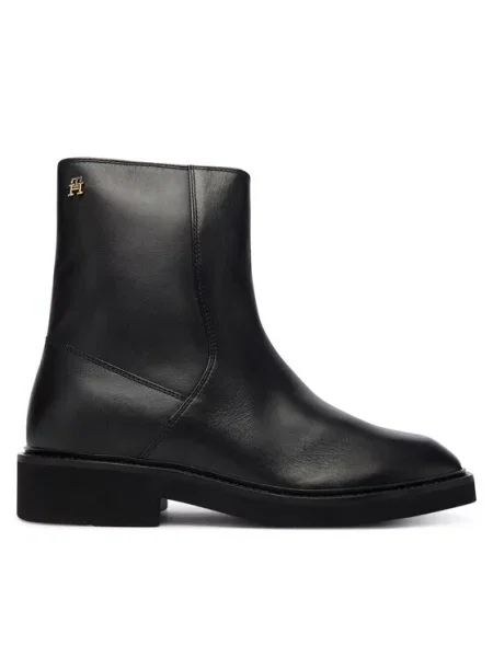 Tommy Hilfiger Škornji Th Square Toe Leather Bootie črna