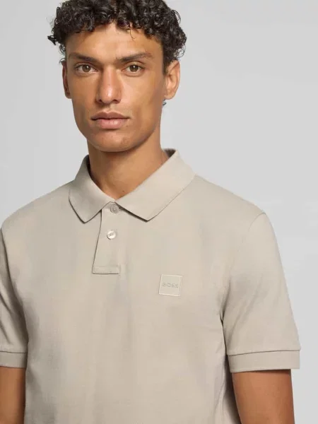 Slim Fit koszulka polo z mieszanki bawełny Boss Orange beżowa
