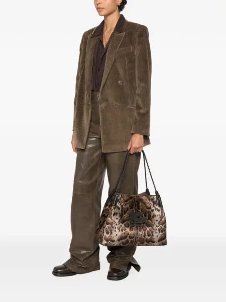 Sametová leopardí shopper kabelka Etro s potiskem hnědá