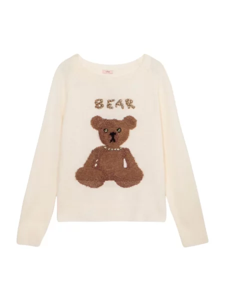 Sweter Oltre wełniany z kryształkami biały