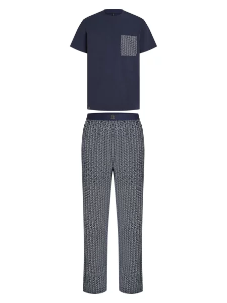 Karl Lagerfeld Pijama lungă Ikon albastru închis alb