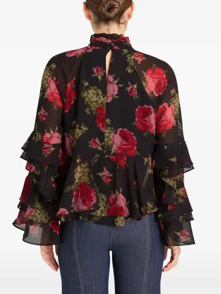 Bluză Cinq A Sept cu model floral cu volane negru