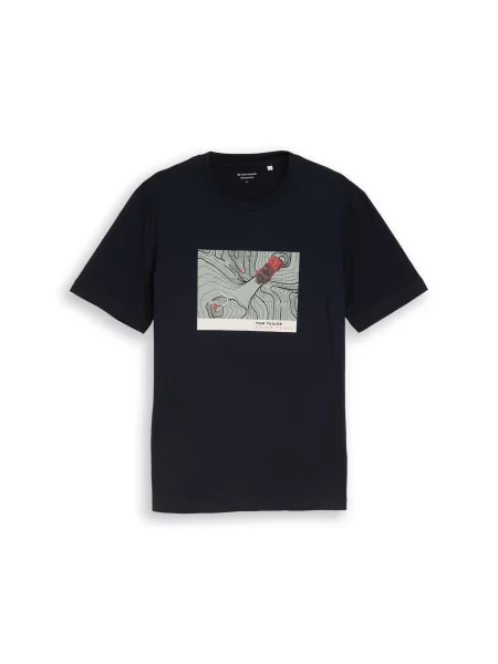 TOM TAILOR Tricou ecru / albastru închis roșu gri