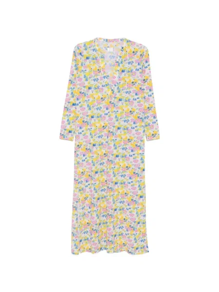 Lung rochie Caliban cu model floral cu imagine alb