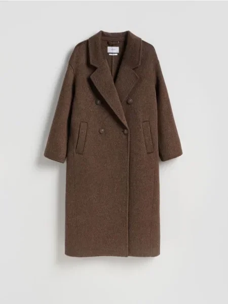 Reserved Płaszcz z wełną ciemnobrązowy