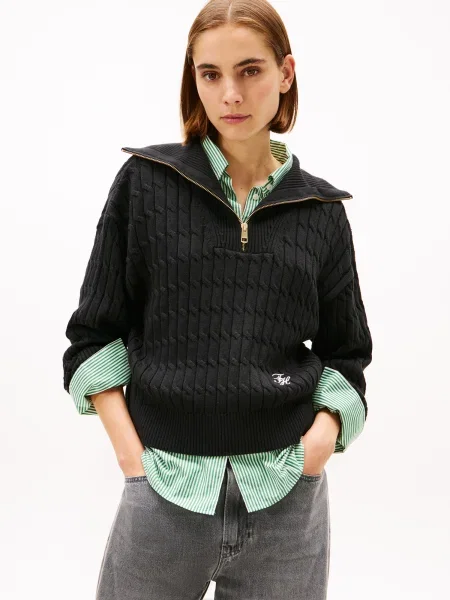 TOMMY HILFIGER Pulover / alb negru