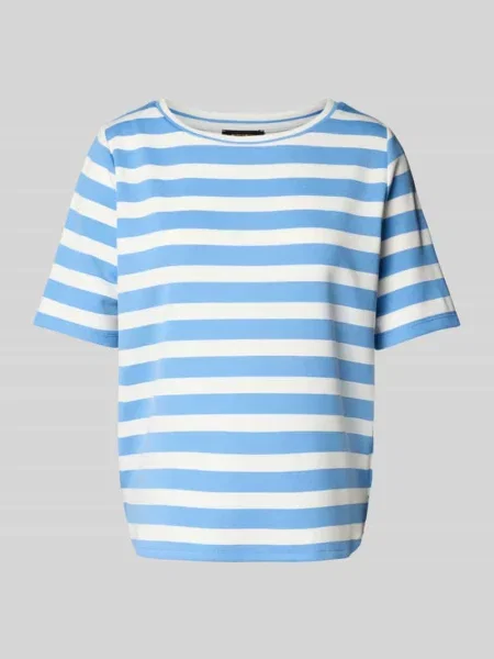 T-shirt z prążkowanym dekoltem w łódkę More & More niebieska