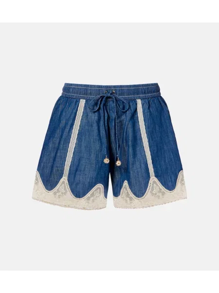 Szorty jeansowe Zimmermann koronkowe niebieskie