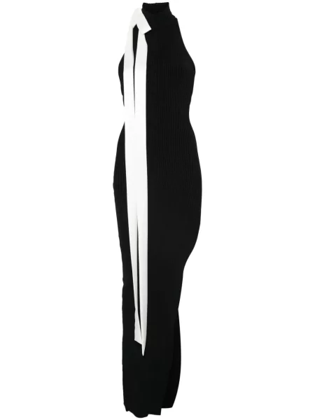 Satynowa sukienka maxi David Koma z kokardką garniturowa czarna