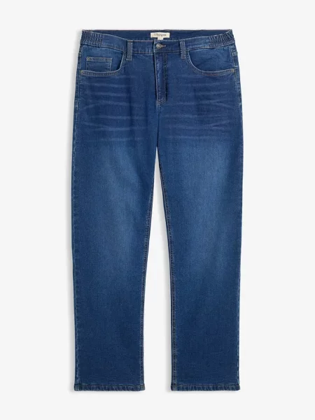 Jeansy termiczne ze stretchem relaxed fit z wygodnym pasem prosta nogawka niebieskie
