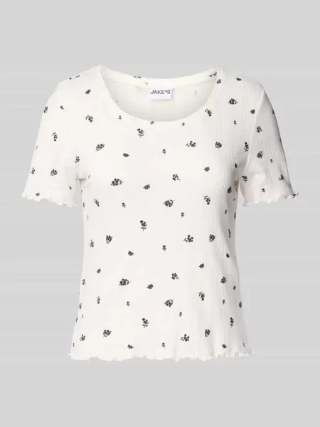 Góra od piżamy z okrągłym dekoltem i falistym wykończeniem Jake*s Casual biała