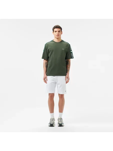 Lacoste T-Shirt Z Okrągłym Dekoltem Z Nadrukiem Relaxed Fit Ciemnozielony zielony