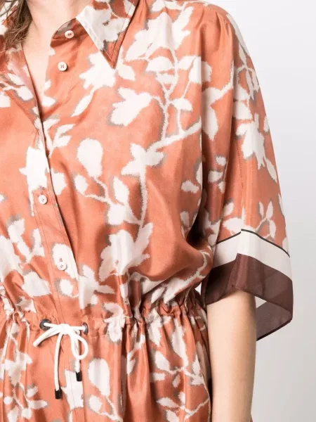Rochie tip cămașă Brunello Cucinelli cu model floral cu imagine maro