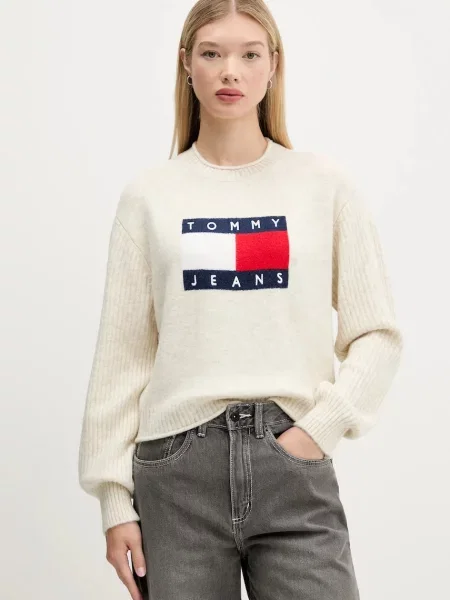 Tommy Jeans pulover din amestec de lână bej light alb
