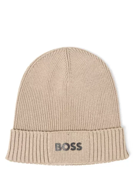 BOSS Green czapka z dodatkiem wełny Asic_Beanie-X beżowa