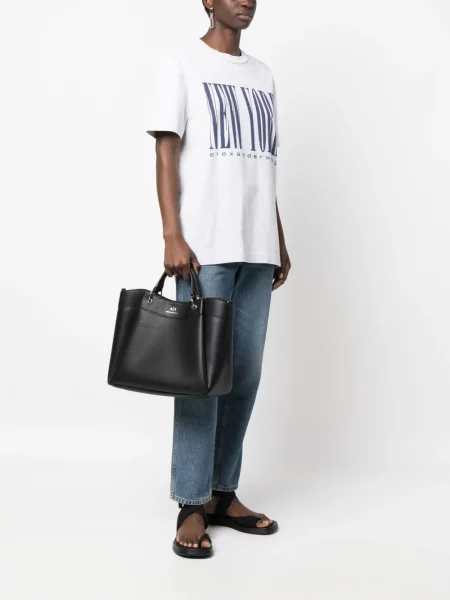 Iš natūralios odos raštuota odinė rankinė Armani Exchange juoda