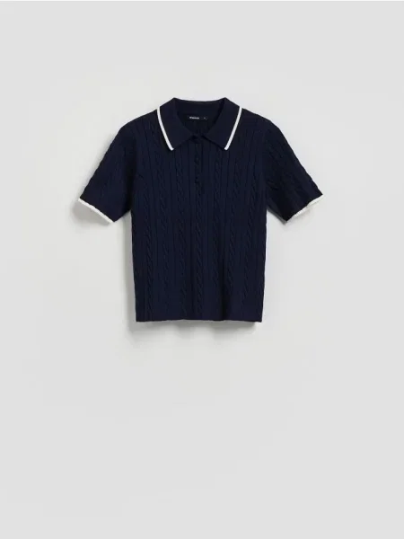 Reserved Pulover cu guler polo și conținut ridicat de bleumarin