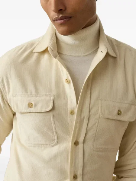 Дълго риза Ralph Lauren Purple Label от рипсено кадифе виолетово