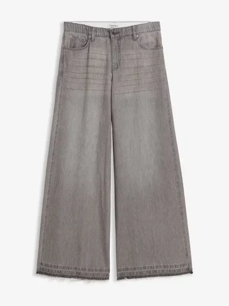 Jeansy wide leg mid waist z wygodnym pasem szare