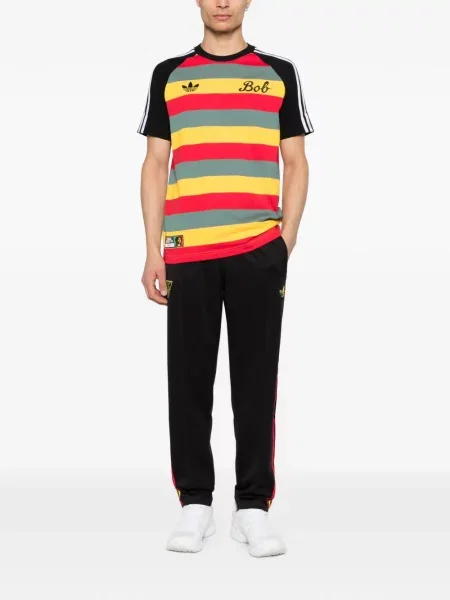 Tricou Adidas alergare cu autograf cu dungi negru
