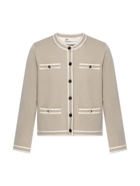 Kardigan Tory Burch wełniany z dekoracyjnymi kieszeniami szary