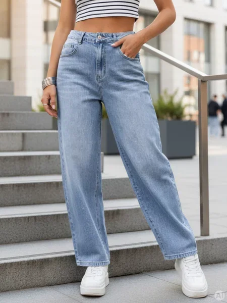 Jeansy baggy z wysokim stanem Dstreet niebieskie
