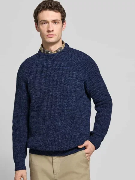Sweter z dzianiny z czystej bawełny model BARBOUR HORSEFORD' granatowy