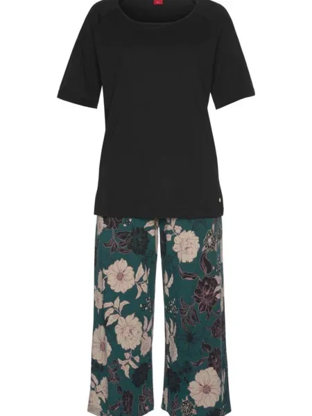 S.Oliver Pijama verde închis / negru alb