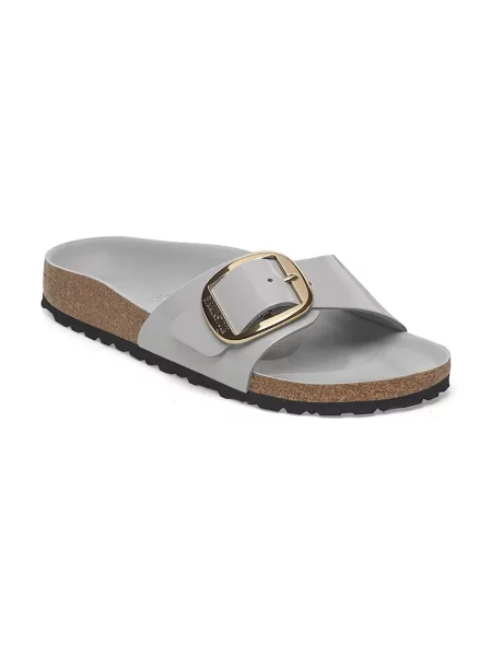 Klapki Birkenstock skórzane na sprzączkę szare