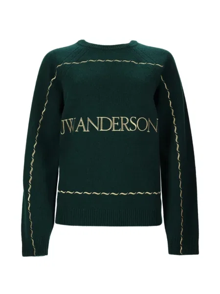 Вълнен пуловер Jw Anderson бродиран зелено