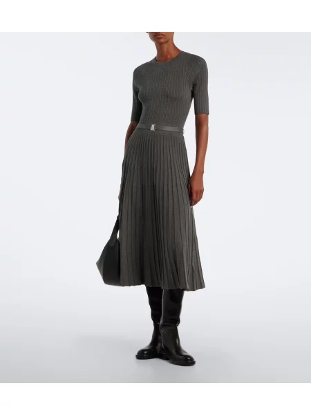 Cu centură rochie midi Veronica Beard tricotate gri