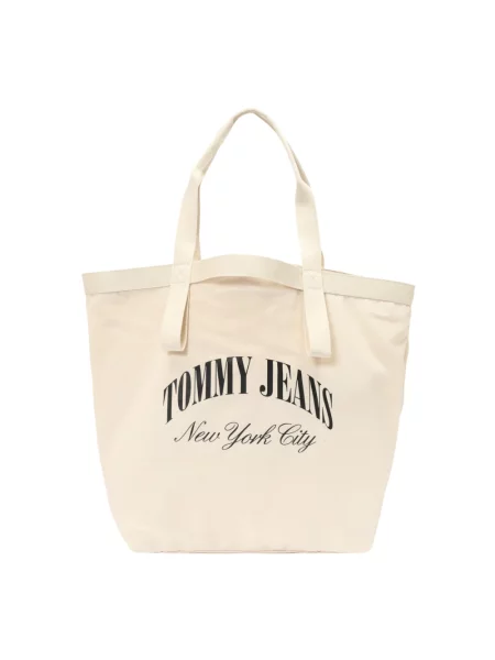 Shopperka Tommy Jeans płócienna z logo beżowa