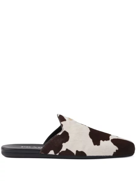 Papuci tip mules Prada cu imagine slip-on alb