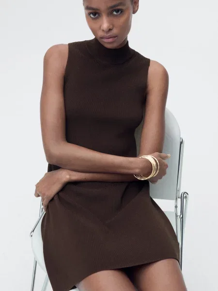 Сукня міні MANGO поліестер/віскоза коричневий