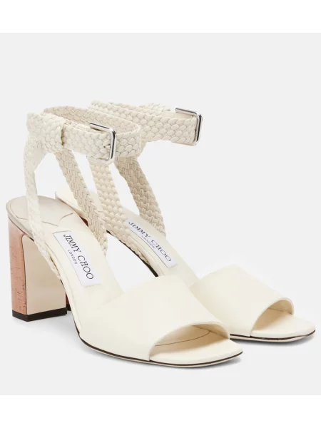 Sandale Jimmy Choo din piele țesuți alb