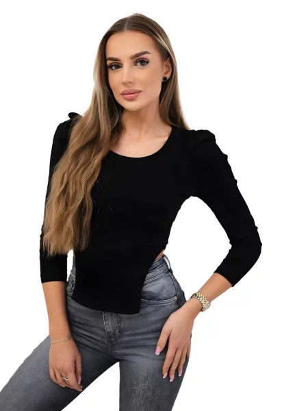 Halenka s nabíranými rukávy černá