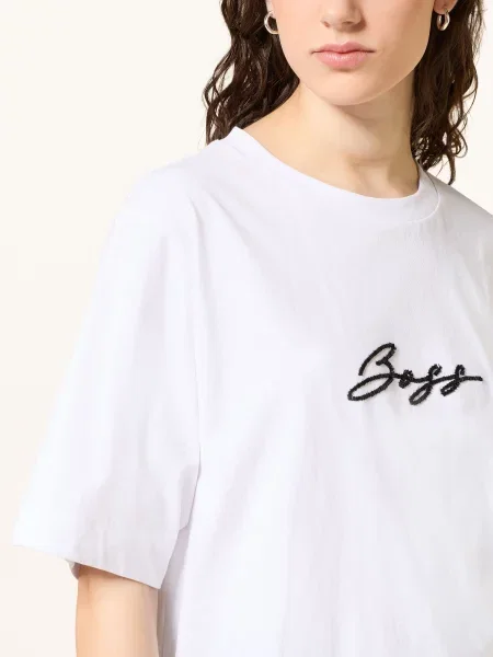 Boss Koszulka Eregular Z Ozdobnymi Perełkami weiss biała