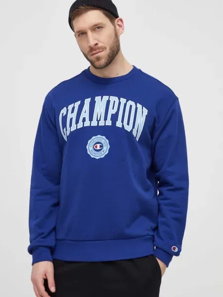 Суичър без качулка Champion с принт синьо