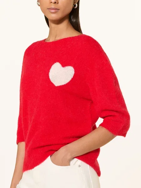 Oui Svetr S Rukávy červená bílá