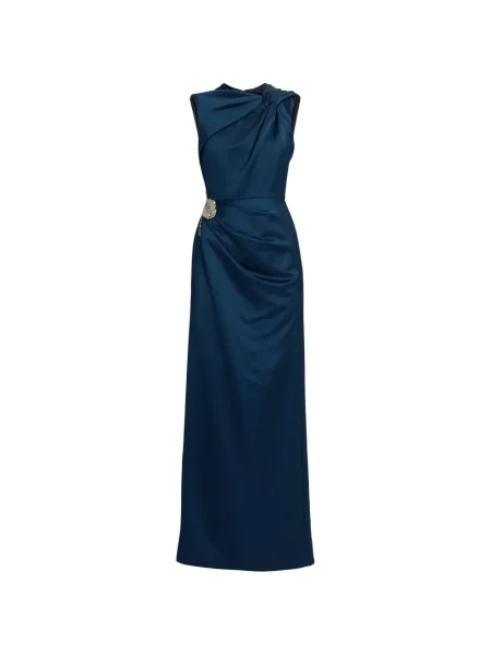Rochie Erdem cu broderie din satin albastru