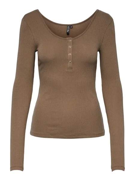 PIECES Tričko Kitte' hnědá