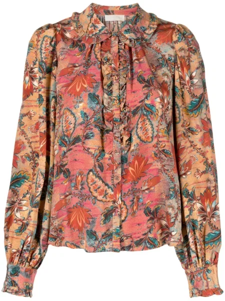 Bluză Ulla Johnson de mătase cu model floral cu imagine portocaliu