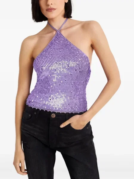 Top Retrofete cu paiete cu gât halter violet