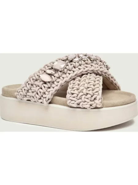 Șlapi Inuikii din piele cu strasuri cu platformă gri