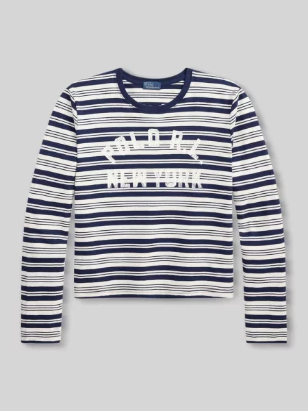Bluzka z długim rękawem o kroju regular fit z czystej bawełny Polo Ralph Lauren granatowa
