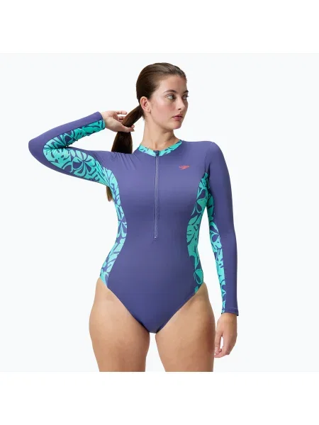 Speedo femei costum de baie dintr-o singură piesă Long Sleeve Panel hapuna albastru