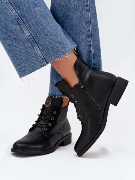 Zateplené kotníkové boty Boto na plochém podpatku černé