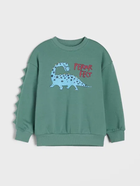 Sinsay Mikina crewneck s potiskem dinosaura zelená